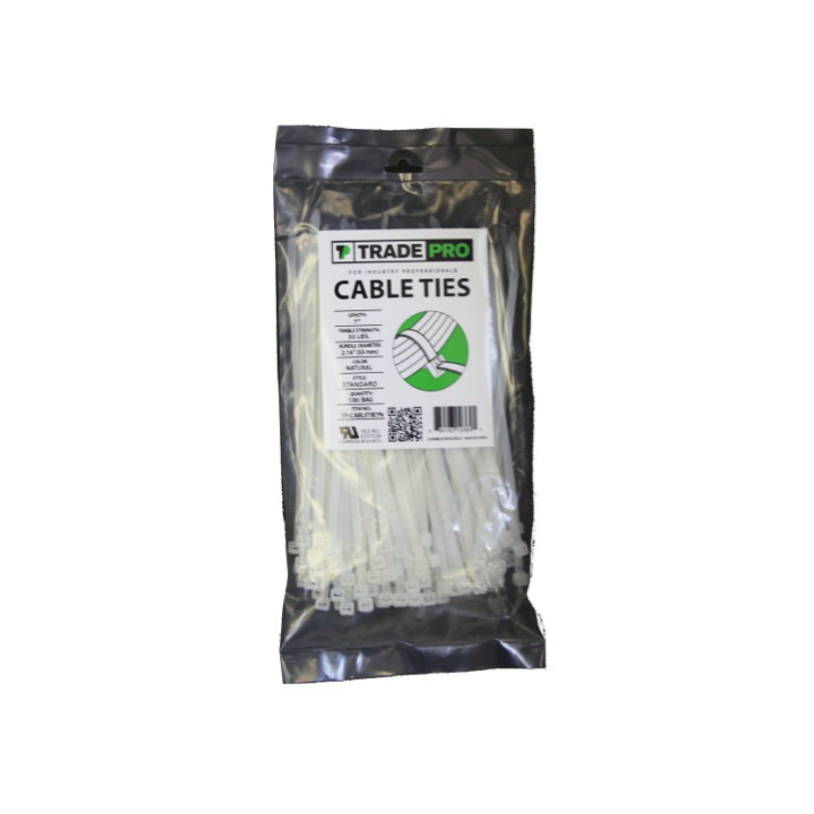 TradePro TP-CABLETIE7N - 7" Cable Ties, 50 lb. Tensile Strength, Natural, Package of 100